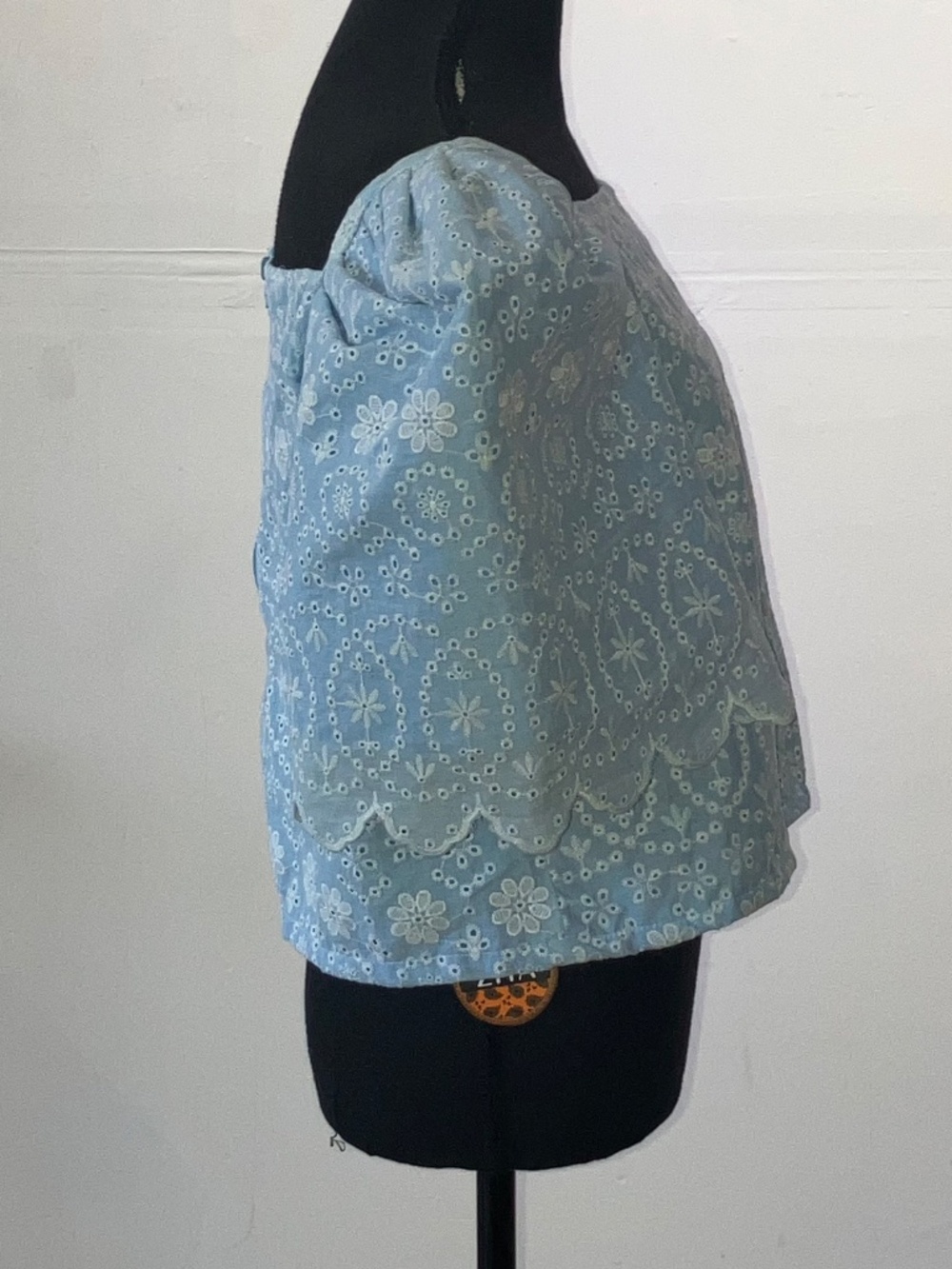 Light Blue Eyelet Puff Sleeve Crop Top - Picture 6 of 11